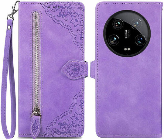 Flower Zipper Brieftasche Lila (Xiaomi 14 Ultra)