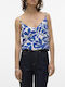 Vero Moda Women's Blouse with Straps & V Neckline Snow White, Mazarine Blue, Oceanblue