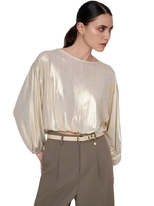 Ale Loose Blouse with Iridescent Look 81631269 Women's Gold