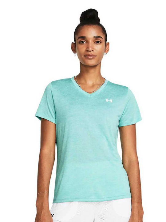 Under Armour Twist Women's Athletic Blouse Short Sleeve with V Neck Turquoise