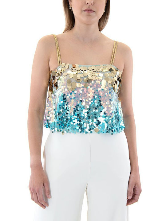 C. Manolo pentru Femei Crop Top Pink- Blue- Gold