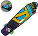 Skate Pennyboard cu mâner și leduri, aluminiu albastru și galben, 56x14cm