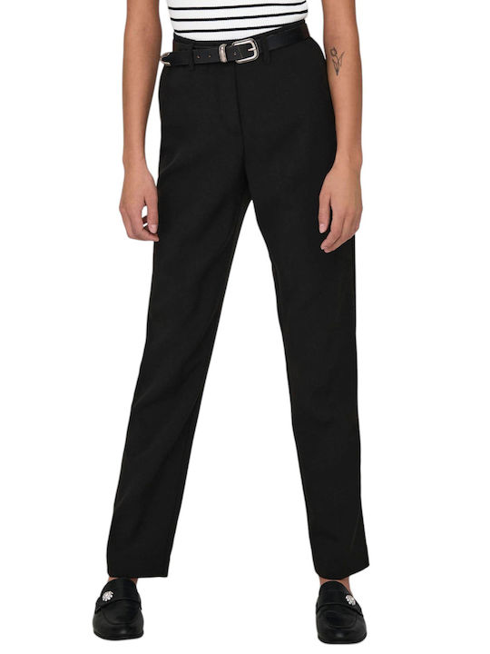 Only Life Hw Women's High Waist Fabric Trousers in Regular Fit Black