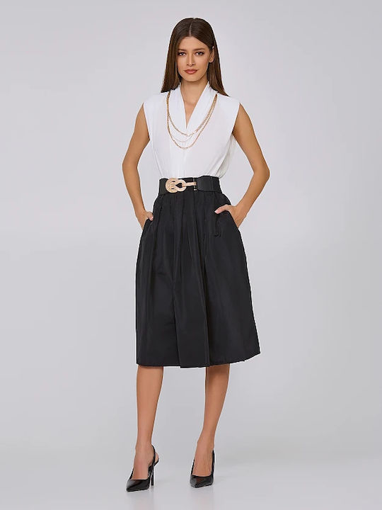 Lynne High Waist Midi Skirt Black