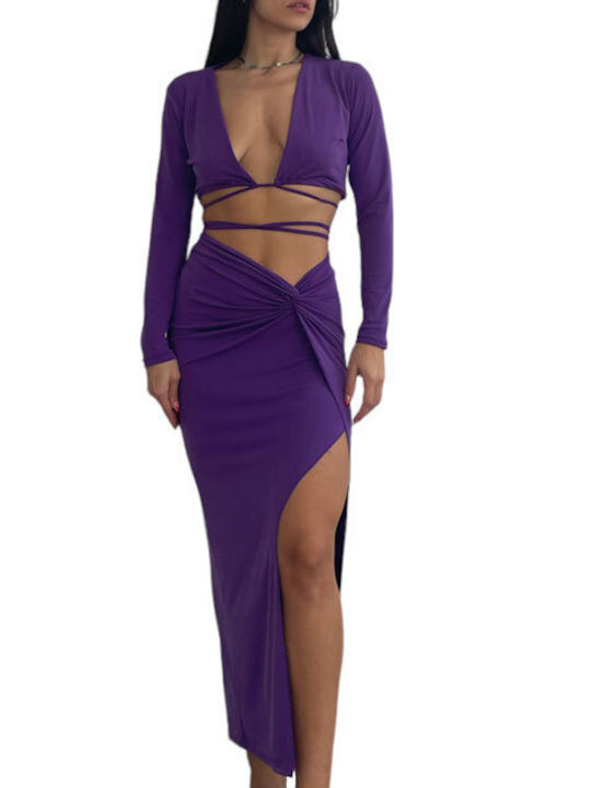 Set Top Skirt Midi Opening Purple