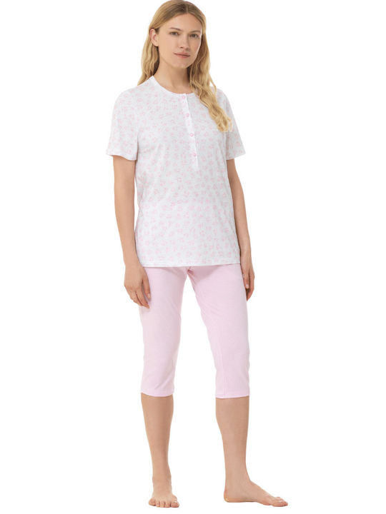 Linclalor Women's Capri Floral Pyjamas 75006 White