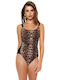 Bluepoint One-Piece Swimsuit with Padding & Open Back Animal Print Coffee