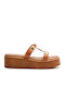 Leather Women's Flat Sandals in Tabac Brown Color
