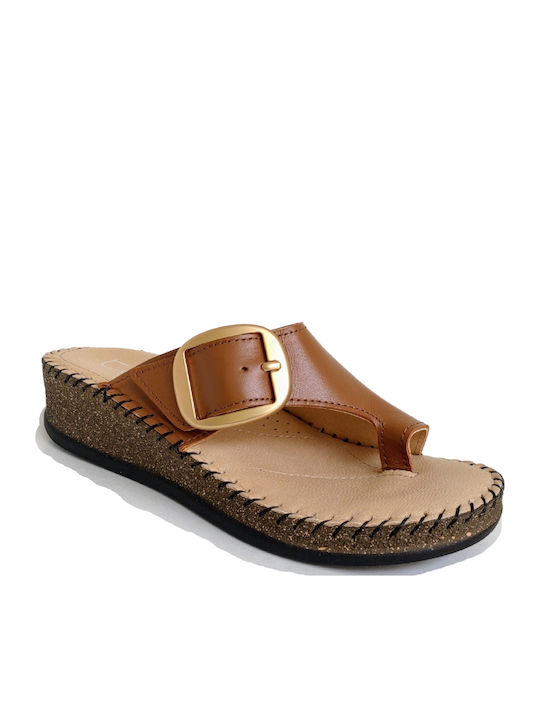 Leather Women's Flat Sandals Flatforms in Tabac Brown Color