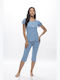 Galaxy De vară Set Pijamale pentru Femei Blue