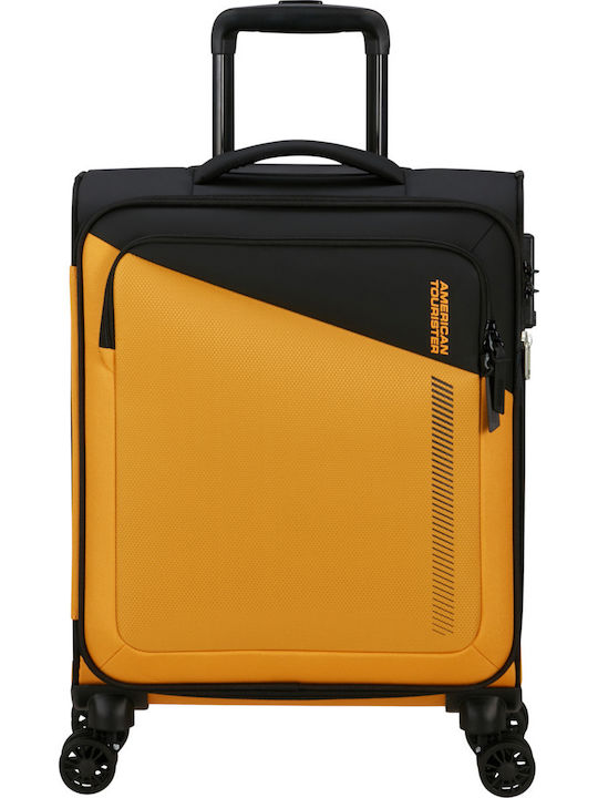 American Tourister Spinner Cabin Fabric Suitcase Black - Yellow With 4 Wheels Height 55cm
