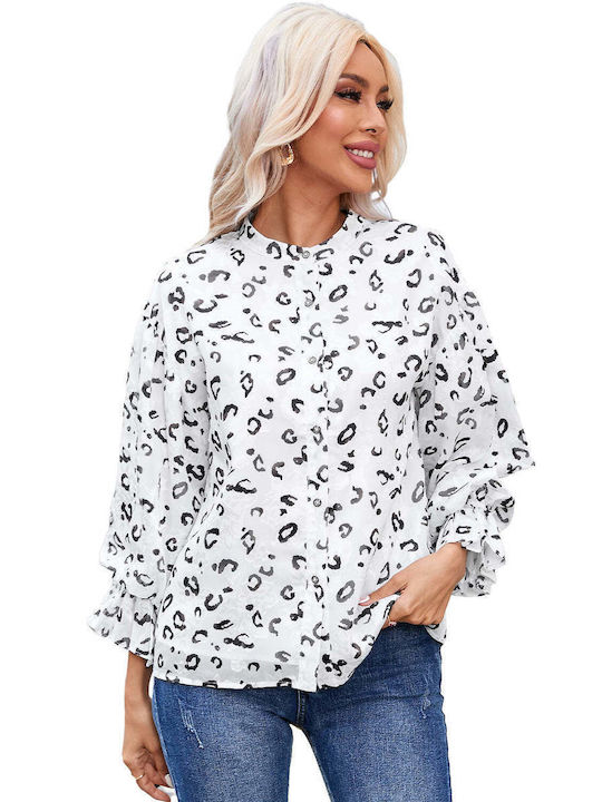 Tricou alb cu model de leopard Dalene White