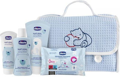 Chicco Natural Sensation Blue Set Body Hair Wash 200ml + Body Balm 150ml + Diaper Cream 4in1 100ml + Cleansing Wipes 16pcs