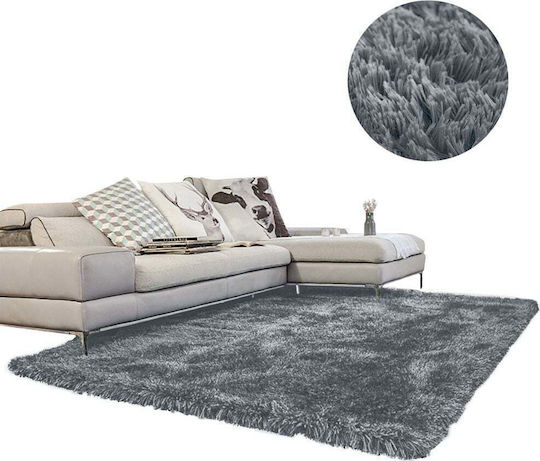 Strado Rutschfest Teppich Rechteckig Zottelig Synthetisch,Polyester/Cotton/Leather Dark Silver