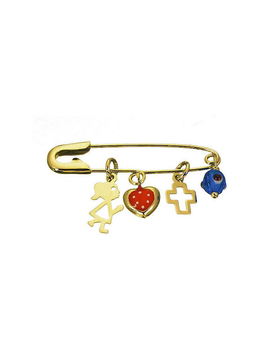 Atofio Kosmima Child Safety Pin made of Gold 9K with Cross for Girl