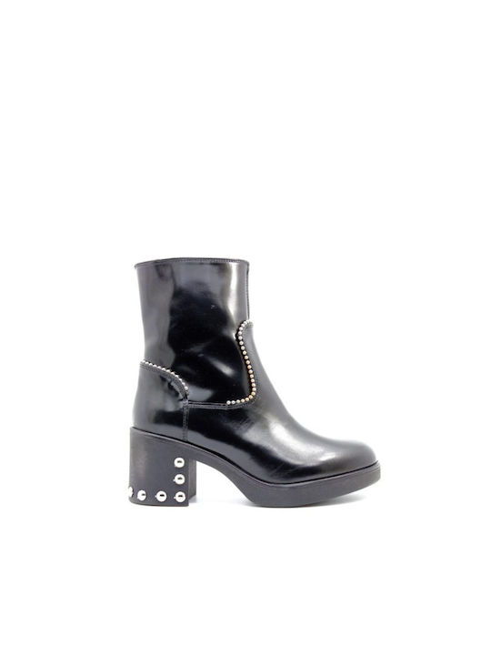 Paola Ferri Leather Women's Chelsea Boots with Medium Heel Black