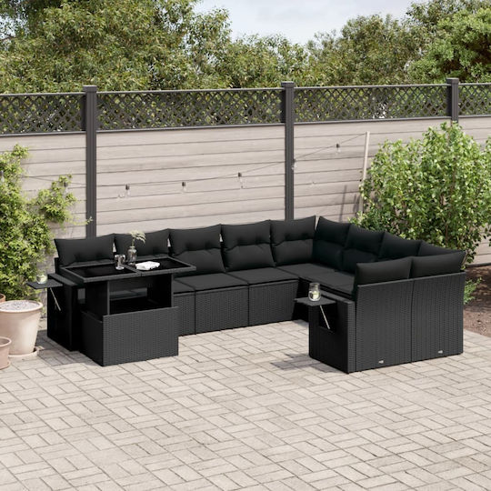 Set Cameră De Zi Pentru Exterior 10 Piese Negru Cu Perne