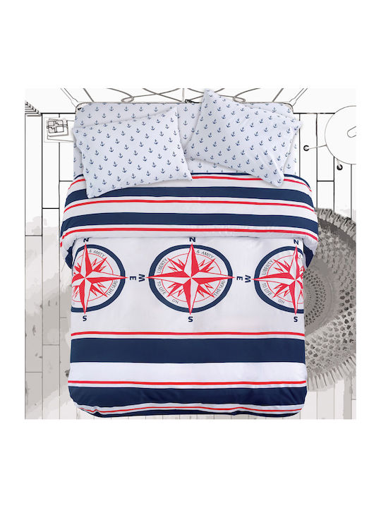 Makis Tselios Home Compass Σετ Σεντόνια King Size με Λάστιχο 180x205+40εκ. Blue (4τμχ)