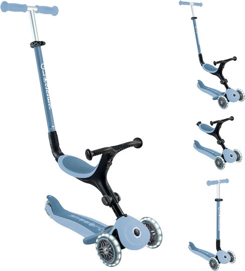Globber Scuter Copii Pliabil Go Up Active Lights Ecologic 3 Roți Cu Scaun Pentru 15 Luni Albastru