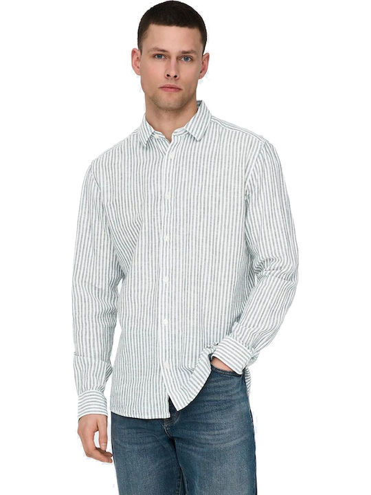 Long-sleeved Linen Shirt Striped Beige