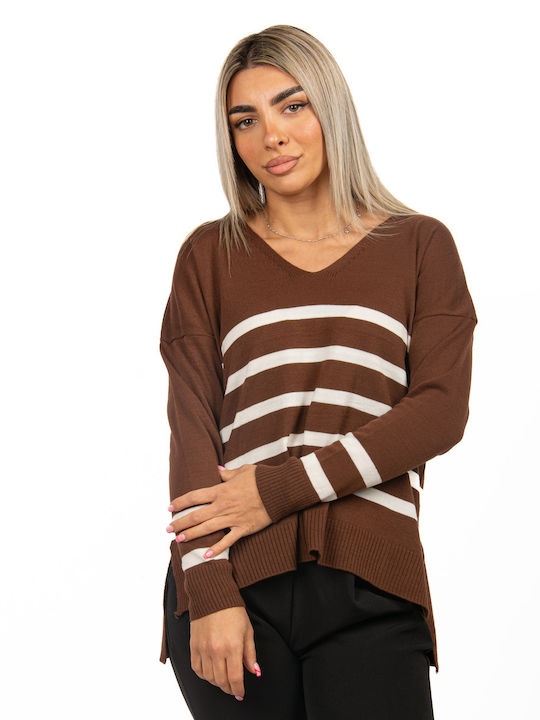 Brown V-Neck Blouse