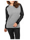 Damen Bluse Leder Grey/Black