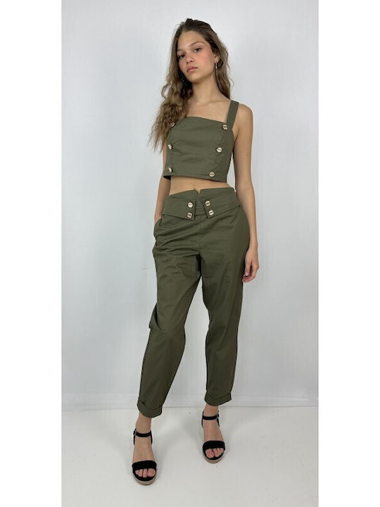 Lynne pentru Femei Crop Top din Bumbac Kaki