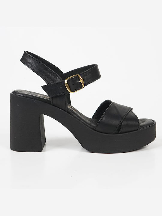 Piazza Shoes Leder Damen Sandalen in Schwarz Farbe