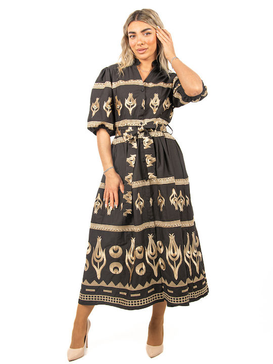 Kleid Cleopatra Stickerei Schwarz