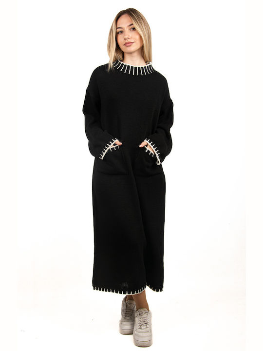 Oversized Western Black Knit Dress