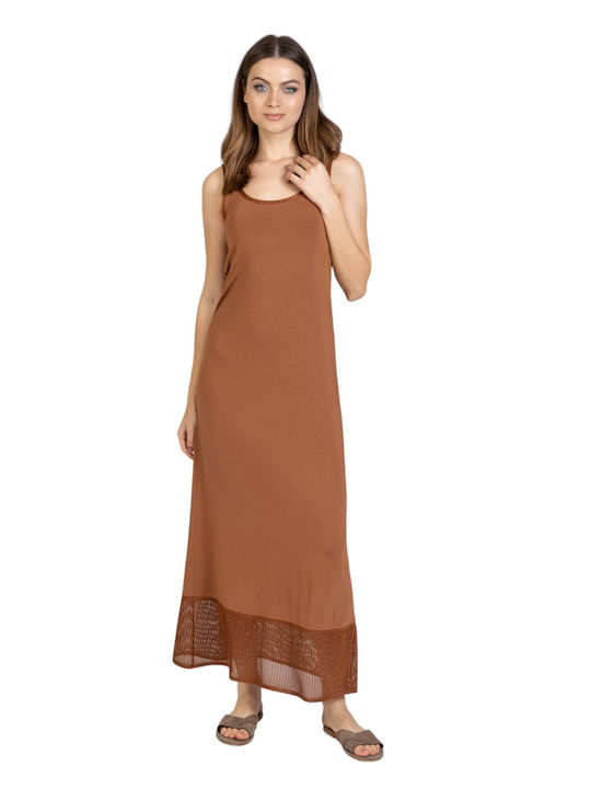 Sommer Maxikleid Gestrickt mit Tränen Braun