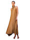 Sommer Maxi Abendkleid Satin Gold