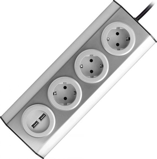 Orno Power Strip 3 Sockets with 2 USB-A Ports and 1.5m Cable Silver