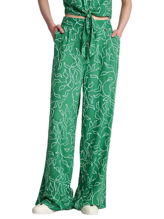 Attrattivo Women's Fabric Trousers Floral Green