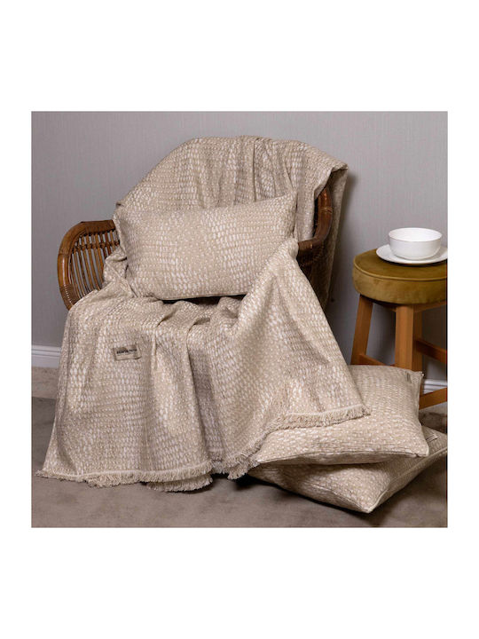 Aslanis Home Ριχτάρι Τριθέσιου Καναπέ Chenille 180x300εκ. Γκρι / Εκρού