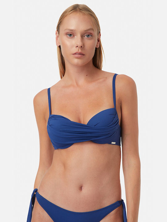 Minerva Padded Underwire Triangle Bikini Top with Adjustable Straps Blue