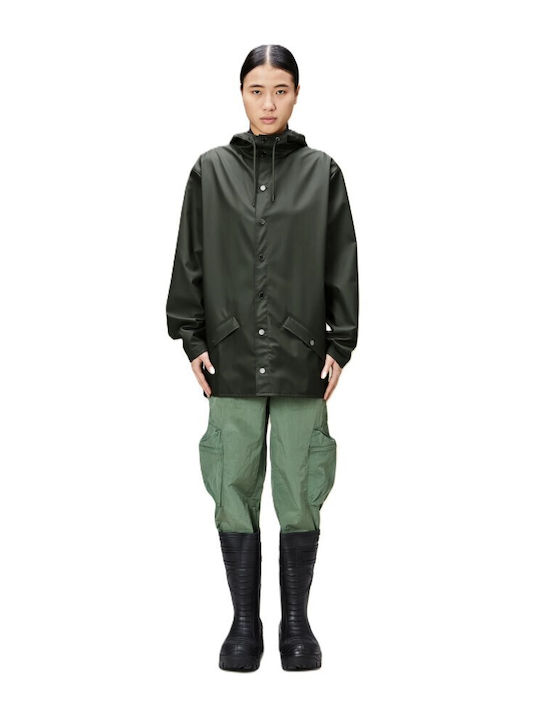 Rains Women's Short Lifestyle Jacket Waterproof for Spring or Autumn with Hood GREEN