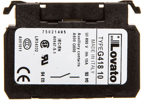 Lovato Electric Επαφή Διακόπτη Ηλεκτρολογικού Πίνακα 11G41810