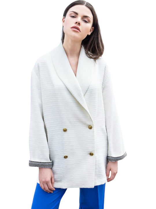 Aggel Damen Tweed Blazer White