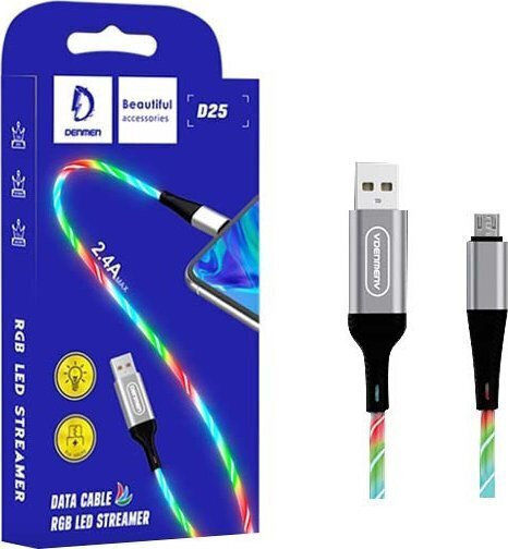 LED USB 2.0 to micro USB Cable Ασημί 1m (29971) 1τμχ