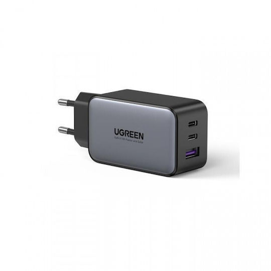 Ugreen Încărcător Fără Cablu GaN cu Port USB-A și 2 Porturi USB-C 65W Quick Charge 4.0 Gri (CD244)