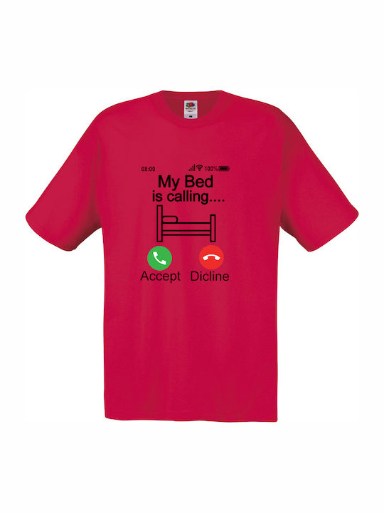 Fruit of the Loom My Bed Is Calling T-shirt Red Cotton My Bed Is Calling