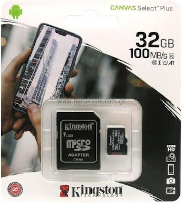 Kingston Canvas Select Plus microSDXC 32ГБ Клас 10 U1 V10 A1 с адаптер