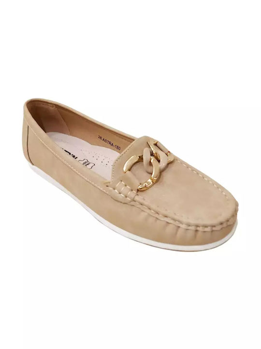 Leather Women's Moccasins in Beige Color