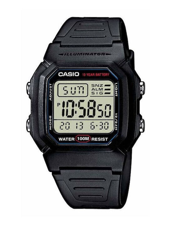 Casio Ψηφιακό Ανδρικό Ρολόι 37mm Μπαταρίας με Μαύρο Καουτσούκ Λουράκι