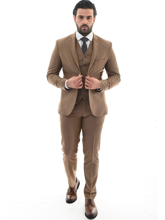 Mezzo Uomo Men's Suit with Vest Camel