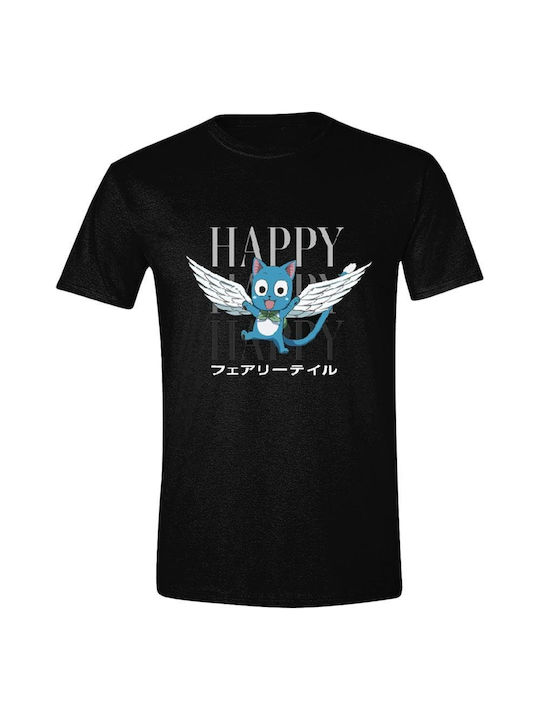 Tricou negru cu logo imprimat Fairy Tail Happy Happy Happy