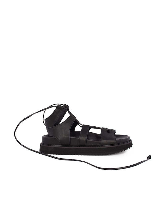 Komis & Komis Leather Women's Flat Sandals in Black Color