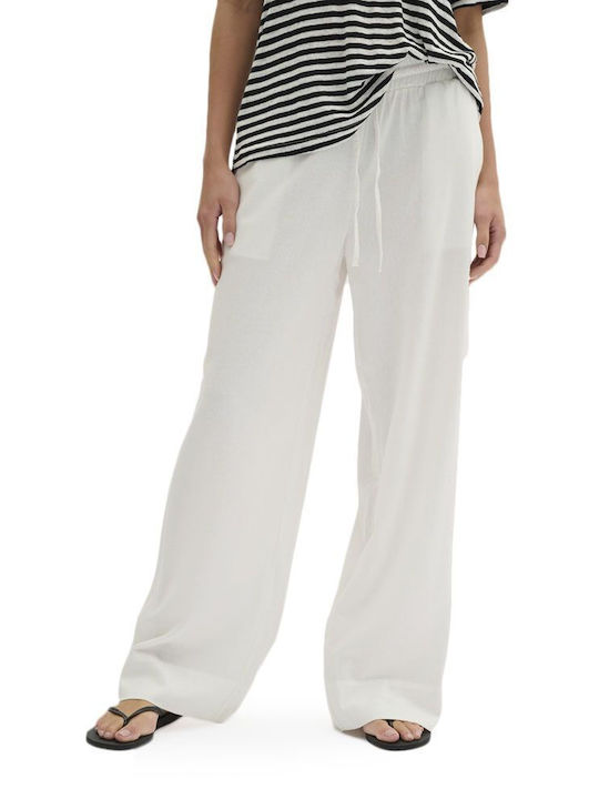 My Essential Wardrobe Women's High-waisted Linen Trousers with Elastic in Relaxed Fit WHITE