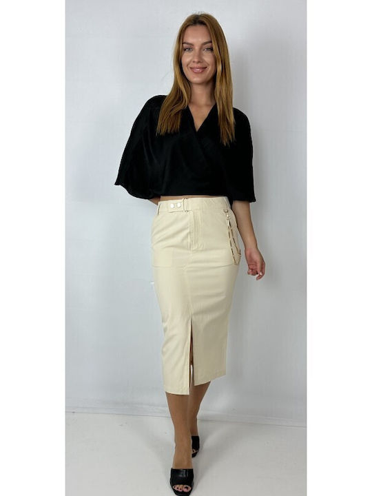 Lynne Midi Skirt in Ecru color